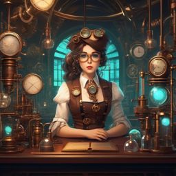 Steampunk inventor in a retro-futuristic laboratory.  front facing ,centered portrait shot, cute anime color style, pfp, full face visible