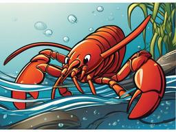 Lobster Cartoon - Cartoon of lobster snapping claws underwater  