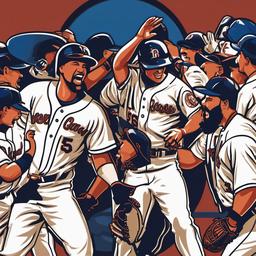 Baseball clipart - baseball team celebrating a home run  