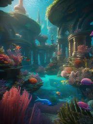 Mermaid Lagoon - An underwater mermaid lagoon with coral palaces and merfolk detailed matte painting, deep color, fantastical, intricate detail, splash screen, complementary colors, fantasy concept art, 8k resolution trending on artstation unreal engine 5