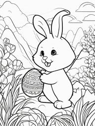 Easter Egg and Bunny Adventure Coloring Pages - Bunny Exploring an Easter Egg Wonderland  minimal black outline printable sheet, coloring page