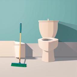 Toilet clipart - toilet with a toilet brush beside it  color,minimalist,vector clipart