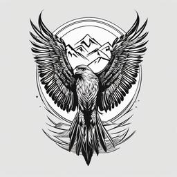 Hawk & Mountain Tattoo - Represents vision, strength, and life’s challenges  minimal tattoo design,white background