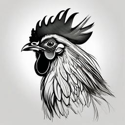 drawing of a rooster with vibrant plumage  minimal rough sketch scribbles,doodles,black and white