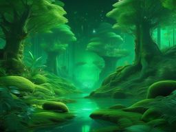 Green Aesthetic Wallpaper - Enchanted Emerald Forest Scenery, Home to Mythical Creatures  intricate patterns, splash art, wallpaper art