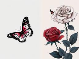 butterfly and rose tattoo small  simple color tattoo, minimal, white background