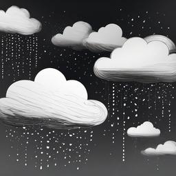 drawing of clouds raining  minimal rough sketch scribbles,doodles,black and white