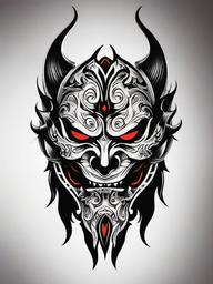 demon mask tattoo  simple color tattoo,white background,minimal