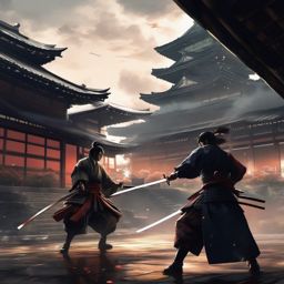 Anime Wallpaper - Samurai Duel in Edo Castle, Tokyo  , splash art wallpaper, dull colors