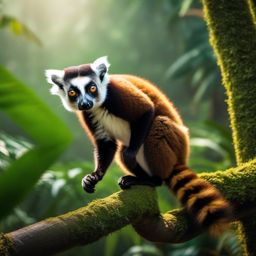 Cute Lemur Leaping in a Rainforest Retreat 8k, cinematic, vivid colors