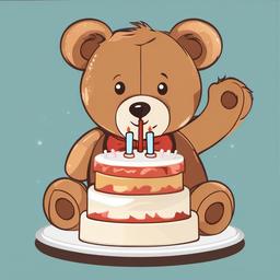 Teddy Bear clipart - teddy bear holding a birthday cake  color,minimalist,vector clipart