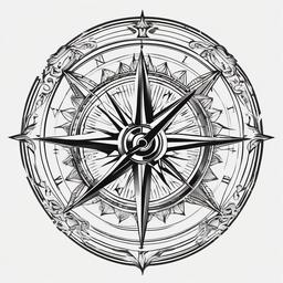 Clock and Compass Tattoo - Tattoo featuring both a clock and compass.  simple vector tattoo,minimalist,white background