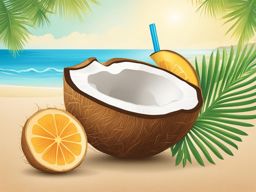 summer clip art,sipping coconut water on a tropical beach 