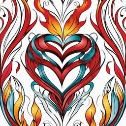 heart flames tattoo  simple color tattoo,white background