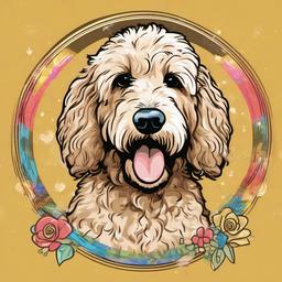 goldendoodle holding peace sign  , vector illustration, clipart