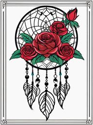 Dream Catcher with Rose Tattoo - Tattoo combining a dream catcher with rose motifs.  simple vector tattoo,minimalist,white background