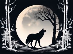 Gray Wolf Tattoo,ghostly silhouette of a lone gray wolf, silently prowling through the moonlit wilderness. , color tattoo design, white clean background