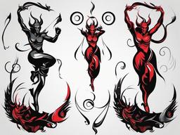Dancing with the Devil Tattoo-Intriguing and artistic tattoo capturing the theme of dancing with the devil, showcasing creative and symbolic design elements.  simple color tattoo,white background
