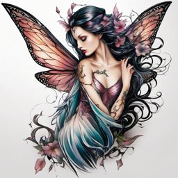 broken fairy tattoo  simple color tattoo style,white background