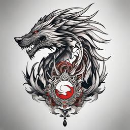 Dragon Wolf Tattoo - Powerful tattoo featuring a dragon and a wolf.  simple color tattoo,minimalist,white background