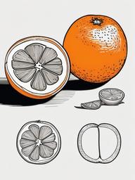 drawing of an orange with a slice  minimal rough sketch scribbles,doodles,black and white