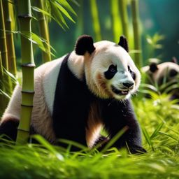 Cute Panda Munching on Bamboo in a Bamboo Paradise 8k, cinematic, vivid colors