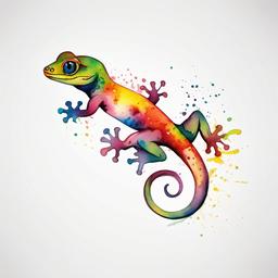Watercolor Gecko Tattoo - A gecko tattoo with watercolor techniques for a vibrant and fluid appearance.  simple color tattoo design,white background