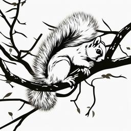 Squirrel clipart - squirrel hanging upside down on a tree branch  color,minimalist,vector clipart