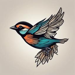 sparrow in flight tattoo  minimalist color tattoo, vector