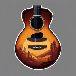 Guitar Sticker - Acoustic guitar illustration, ,vector color sticker art,minimal