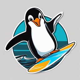Surfer Penguin sticker- Catching Waves and Chuckles, , sticker vector art, minimalist design