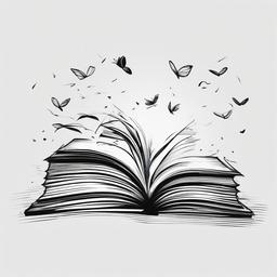 Book clipart - with pages fluttering in the wind  minimal rough sketch scribbles,doodles,black and white