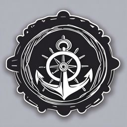 Anchor and Steering Wheel Sticker - Nautical anchor with a ship's steering wheel, ,vector color sticker art,minimal