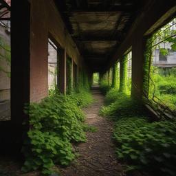 abandoned allyway with vines 