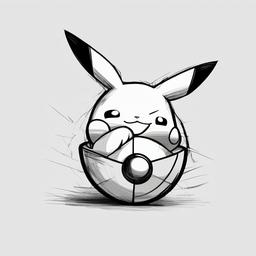 drawing of Pikachu with a Poké Ball  minimal rough sketch scribbles,doodles,black and white