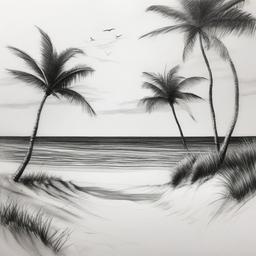 pencil drawing of beach  minimal rough sketch scribbles,doodles,black and white