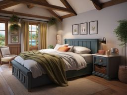 Cozy Cottage Bedroom - Bring the cozy charm of a cottage into your bedroom. , bedroom interior decor design ideas, multicoloured, photo realistic, hyper detail, high resolution,