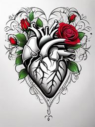 Heart of roses tattoo, Heart composed of delicate roses, a bouquet of affection in tattoo form. , tattoo color art, clean white background