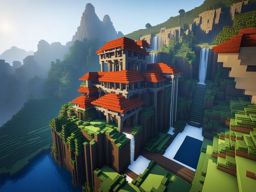 mountain fortress with cascading waterfalls - minecraft house design ideas minecraft block style