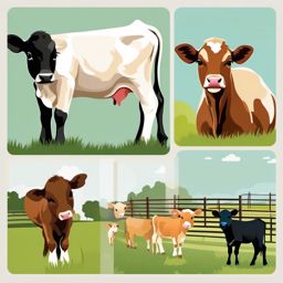 Calf clipart - Young calf exploring the farm, ,vector color clipart,minimal