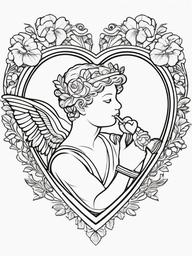 Heart with Cupid Coloring Pages - Classic Cupid Holding a Heart  minimal black outline printable sheet, coloring page