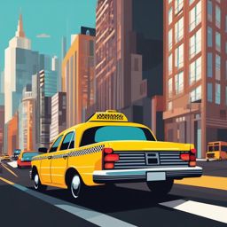 Taxi Clipart - A taxi cab weaving through the city's busy roads.  transport, color vector clipart, minimal style