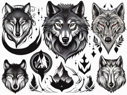 Ink Wolves Tattoo,collection of various wolf-themed tattoos, each showcasing the majesty and mystique of the wolf. , color tattoo design, white clean background