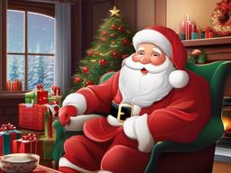 Santa clipart - Santa in a cozy, decorated living room  