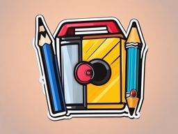 Pencil and Sharpener Sticker - Pencil next to a pencil sharpener, ,vector color sticker art,minimal