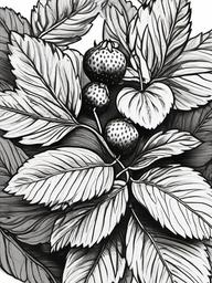 drawing of a strawberry with leaves  minimal rough sketch scribbles,doodles,black and white