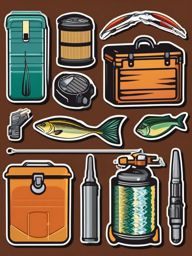 Fishing Tackle Box Sticker - Angler's gear, ,vector color sticker art,minimal