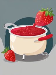 Strawberry Jam Making Clipart - A pot of strawberries being cooked for jam.  color vector clipart, minimal style