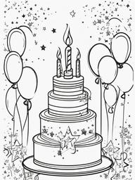 Happy Birthday with Stars Coloring Pages - Happy Birthday Decorated with Shining Stars  minimal black outline printable sheet, coloring page