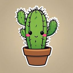 Cactus Sticker - Cute cactus with spiky arms, ,vector color sticker art,minimal